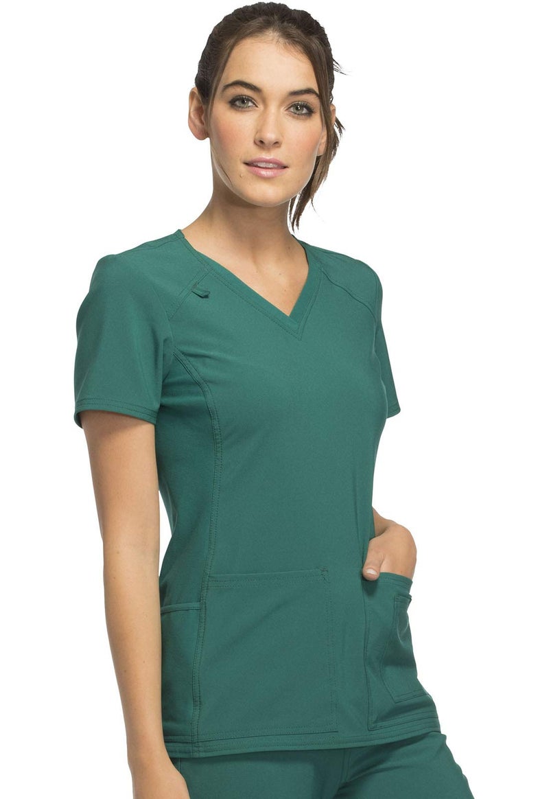 Cherokee Women's Medical Scrub Top Iflex V-Neck Knit Panel Top CK605, M, Hunter Green - Image 5